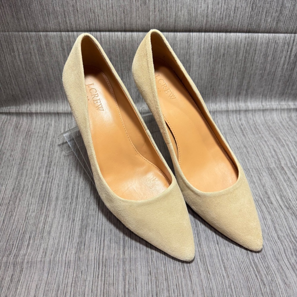 J.Crew Womens Suede Pointed Toe Kitten Heel Pumps Sand Beige Size 7.5